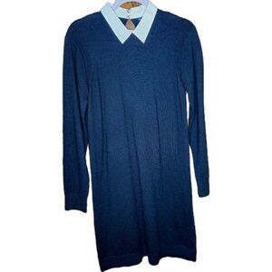 Club Monaco Collared Sweater Dress, Black & White Rib Knit, Size Large